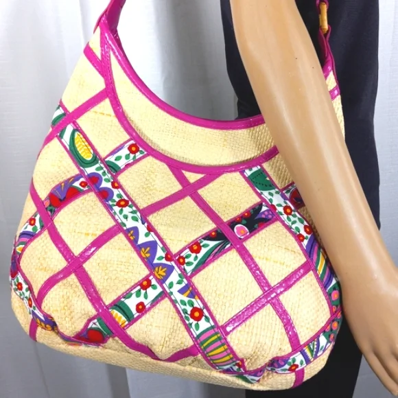VERA BRADLEY Like New Vintage 2011 Viva la Vera Straw Cotton & Patent Pu… - Picture 2 of 15
